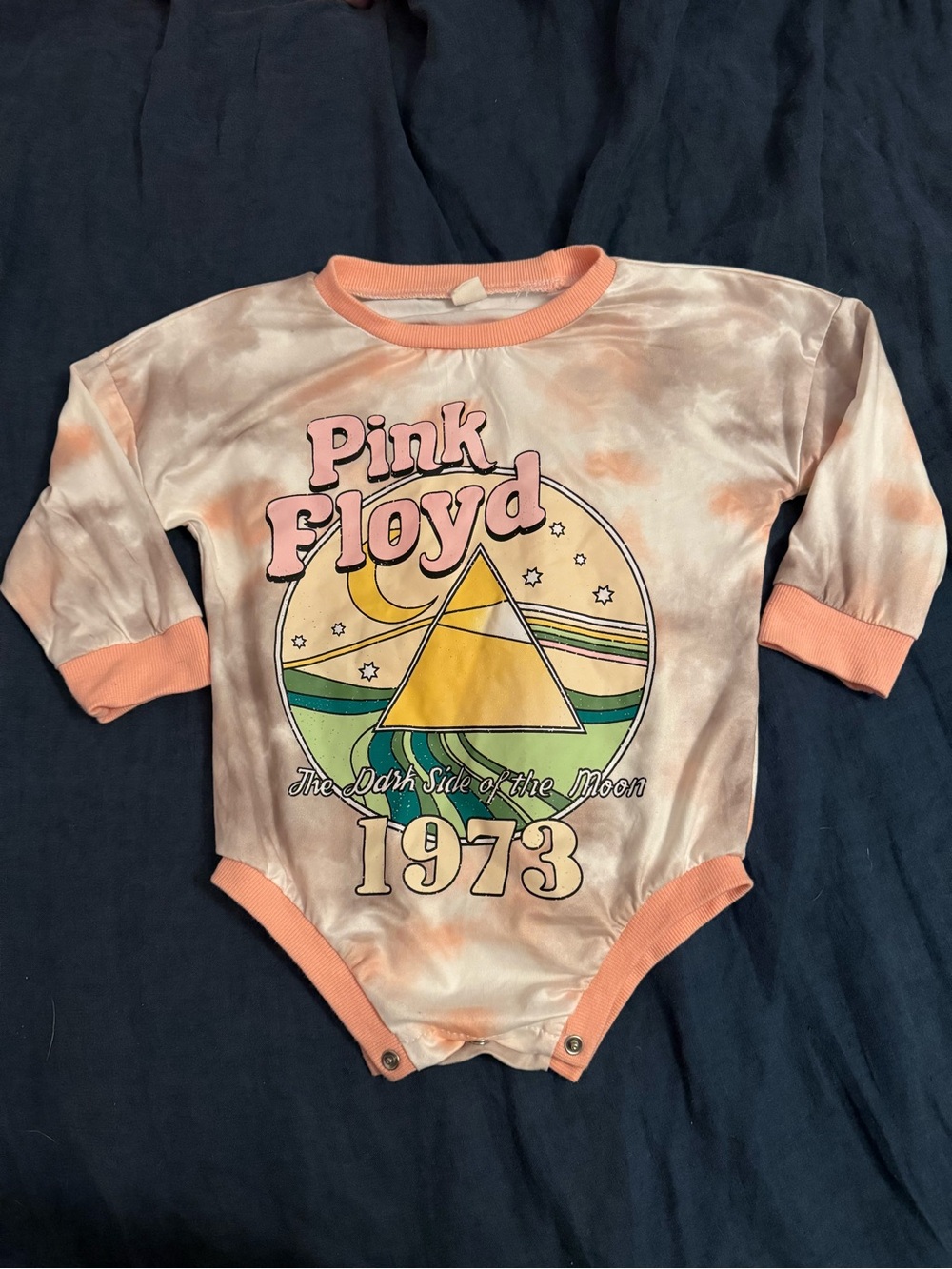 Pink Floyd Peach Tie-Dye Long Sleeve Baby Bodysuit